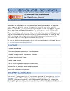 CSU Extension Local Food Systems Dawn Thilmany, Martha Sullins, Adrian Card and Marisa Bunning, Team Leads Co-Editors: Allison Gunter and Martha Sullins Dept of Ag and Resource Economics NINETEENTH EDITION