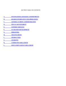 SECTION TABLE OF CONTENTS  A FOUNDATIONS AND BASIC COMMITMENTS