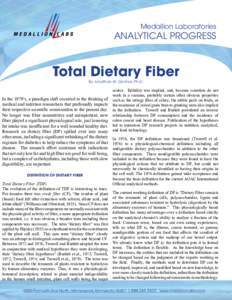 Medallion Laboratories  ANALYTICAL PROGRESS Total Dietary Fiber By Jonathan W. DeVries, Ph.D.