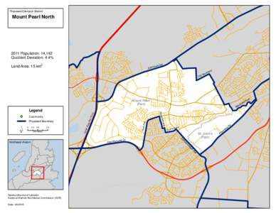 Proposed Electoral District:  Mount Pearl North 2011 Population: 14,142 Quotient Deviation: 4.4%