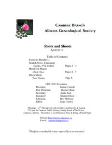 Roots and Shoots April 2013 Table of Contents Kudos to Members, Branch News, Upcoming Events, FYI, Tidbits