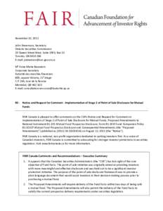 November 10, 2011 John Stevenson, Secretary Ontario Securities Commission 20 Queen Street West, Suite 1903, Box 55 Toronto, ON M5H 3S8 E-mail: [removed]