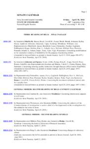 Page 1  SENATE CALENDAR Sixty-Seventh General Assembly STATE OF COLORADO Second Regular Session