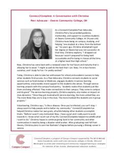 3 2 1 Connect2Complete: A Conversation with Christina Peer Advocate – Owens Community College, OH