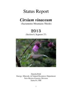 Status Report Cirsium vinaceum (Sacramento Mountains Thistle[removed]Section 6, Segment 27)