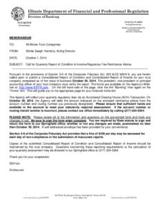 Illinois Department of Financial and Professional Regulation Division of Banking MANUEL FLORES Acting Secretary  PAT QUINN