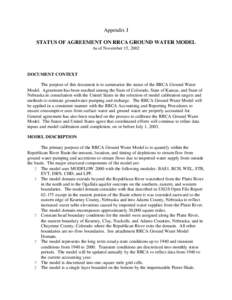 Appendix J STATUS OF AGREEMENT ON RRCA GROUND WATER MODEL As of November 15, 2002 DOCUMENT CONTEXT The purpose of this document is to summarize the status of the RRCA Ground Water