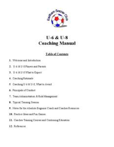 U-6 & U-8 Coaching Manual Table of Contents