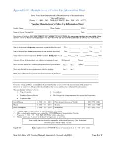 Appendix G Manufacturers followup info sheet