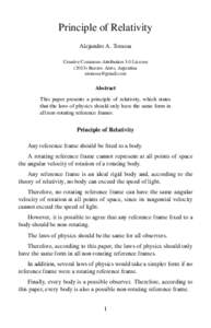 Principle of Relativity Alejandro A. Torassa Creative Commons Attribution 3.0 License