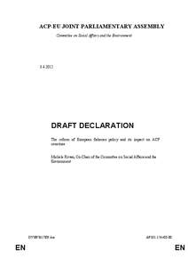 ACP-EU JOINT PARLIAMENTARY ASSEMBLY Committee on Social Affairs and the Environment[removed]DRAFT DECLARATION