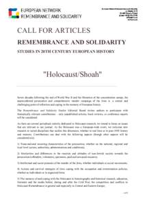 CALL FOR ARTICLES REMEMBRANCE AND SOLIDARITY STUDIES IN 20TH CENTURY EUROPEAN HISTORY 