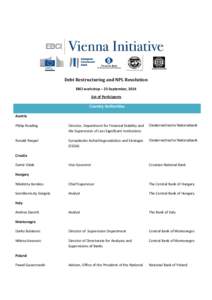 Debt Restructuring and NPL Resolution EBCI workshop – 23 September, 2014 List of Participants Country Authorities Austria