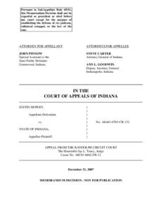 Pursuant to Ind.Appellate Rule 65(D), this Memorandum Decision shall not be regarded as precedent or cited before any court except for the purpose of establishing the defense of res judicata, collateral estoppel, or the 