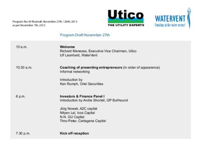 Program Ras Al Khaimah November 27th / 28th, 2013 as per November 7th, 2013 Funding in the water nexus!  Program Draft November 27th