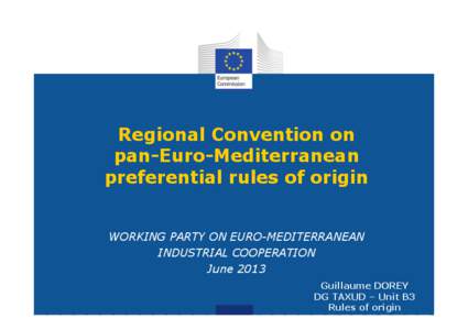 Regional Convention on pan-Euro-Mediterranean preferential rules of origin WORKING PARTY ON EURO-MEDITERRANEAN INDUSTRIAL COOPERATION June 2013