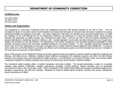 DEPARTMENT OF COMMUNITY CORRECTION Enabling Laws Act 1105 of 2011 Act 285 of 2012 Act 212 of 2012