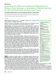 Screening for Child and Adolescent Depression in Primary Care Settings: A Systematic Evidence Review