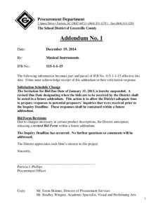 Procurement Department 2 Space Drive • Taylors, SC[removed] • ([removed] • Fax[removed]The School District of Greenville County  Addendum No. 1