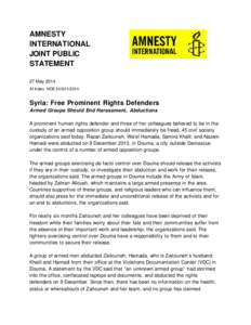 AMNESTY INTERNATIONAL JOINT PUBLIC STATEMENT 27 May 2014 AI Index: MDE[removed]