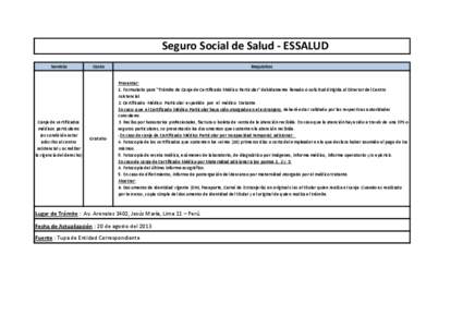 Seguro Social de Salud - ESSALUD Servicio Canje de certificados médicos particulares (es condición estar