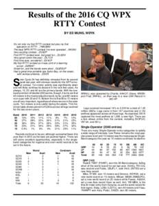 Results of the 2016 CQ WPX RTTY Contest BY ED MUNS, WØYK It’s not only my first RTTY contest but also my first operation on RTTY…7M4GMH