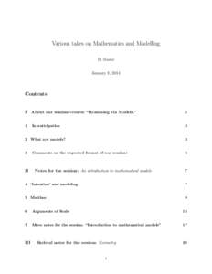 Various takes on Mathematics and Modelling B. Mazur January 8, 2014 Contents