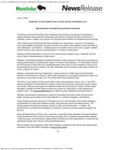 Province of Manitoba | News Releases | Manitoba to Recognize World Elder Abuse Awareness Day
