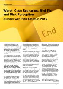 Safety At Work magazine  © Workplace Safety Services P/L Worst- Case Scenarios, Bird Flu and Risk Perception