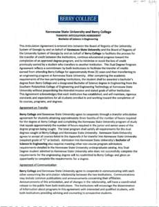 BERRY COLLEGE Kennesaw State University and Berry College TRANSFER ARTICULATION AGREEMENT Bachelor of Science in Engineering  This Articulation Agreement is entered into between the Board of Regents of the University