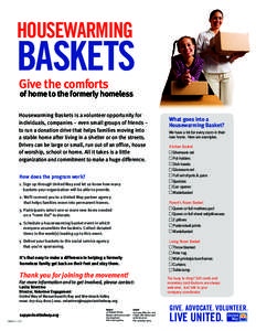 Housewarming  Baskets Give the comforts  of home to the formerly homeless