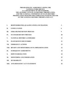 PROGRAMMATIC AGREEMENT AMONG THE NATIONAL PARK SERVICE (U.S. DEPARTMENT OF THE INTERIOR), THE ADVISORY COUNCIL ON HISTORIC PRESERVATION, AND THE NATIONAL CONFERENCE OF STATE HISTORIC PRESERVATION OFFICERS FOR COMPLIANCE 