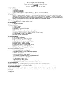 Associated Student Government Santa Barbara City College Student Senate Agenda th October[removed]:00 am, CC[removed]Call to Order