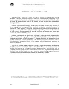 LANDMARK SCHOOL POLICY & PROCEDURE MANUAL  MISSION AND INTRODUCTION Landmark School’s mission is to enable and empower students with language-based learning disabilities (LBLD) to realize their educational and social p