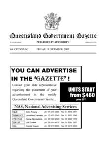 Queensland Government Gazette PP[removed]PUBLISHED BY AUTHORITY  Vol. CCCXXXIV]