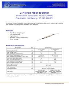 Technology / Photonics / Optical fiber / Polarization / Laser / Polarization mode dispersion / Attenuation / Fiber pigtail / Return loss / Optics / Fiber optics / Physics