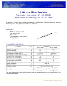 AdValue Photonics, Inc. [removed] www.advaluephotonics.com Tel: [removed]; Fax: [removed]Micron Fiber Isolator