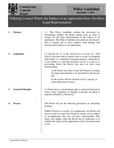 Consent and Capacity Board Policy Guideline 2 September 1, 2007