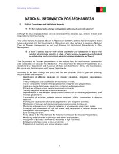 Country information  NATIONAL INFORMATION FOR AFGHANISTAN 1.  Political Commitment and Institutional Aspects