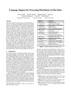 Language Support for Processing Distributed Ad Hoc Data Kenny Q. Zhu1 Daniel S. Dantas2 Kathleen Fisher3 Limin Jia2 Yitzhak Mandelbaum3 Vivek Pai2 David Walker2 1  Shanghai Jiao Tong University