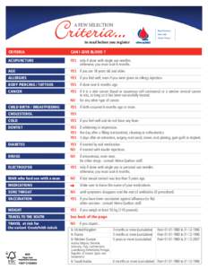 Criteria... A FEW SELECTION to read before you register  CRITERIA