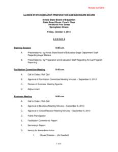 Illinois State Educator Preparation and Licensure Board (SEPLB) Meeting Agenda - October 4, 2013