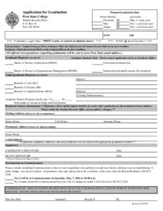 Application for Graduation  Planned Graduation Date Peru State College