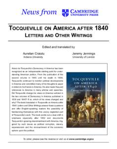 News from TOCQUEVILLE ON  AMERICA AFTER 1840