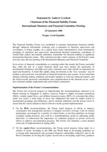 Statement to the International Monetary and Financial Committee by Mr. Andrew Crockett, Chairman of the Financial Stability Forum, September 24, 2000