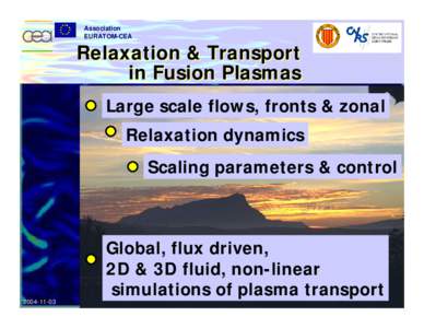 Association EURATOM-CEA Relaxation & Transport in Fusion Plasmas presented by Ph. Ghendrih