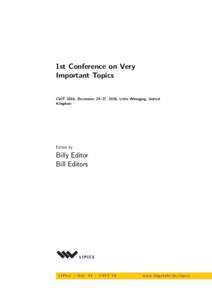1st Conference on Very Important Topics CVIT 2016, December 24–27, 2016, Little Whinging, United Kingdom  Edited by