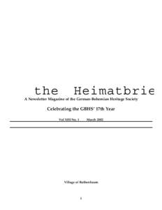 the  Heimatbrie A Newsletter Magazine of the German-Bohemian Heritage Society