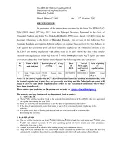 No.EDN-H(19)B(1)-Cont.Regl/2012 Directorate of Higher Education Himachal Pradesh Dated: Shimla[removed]the