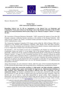 ASSOCIATION OF EUROPEAN BUSINESSES RUSSIAN FEDERATION Ulitsa Krasnoproletarskaya 16, bld. 3, Moscow, [removed]Tel +[removed]Fax +[removed]removed] http://www.aebrus.ru